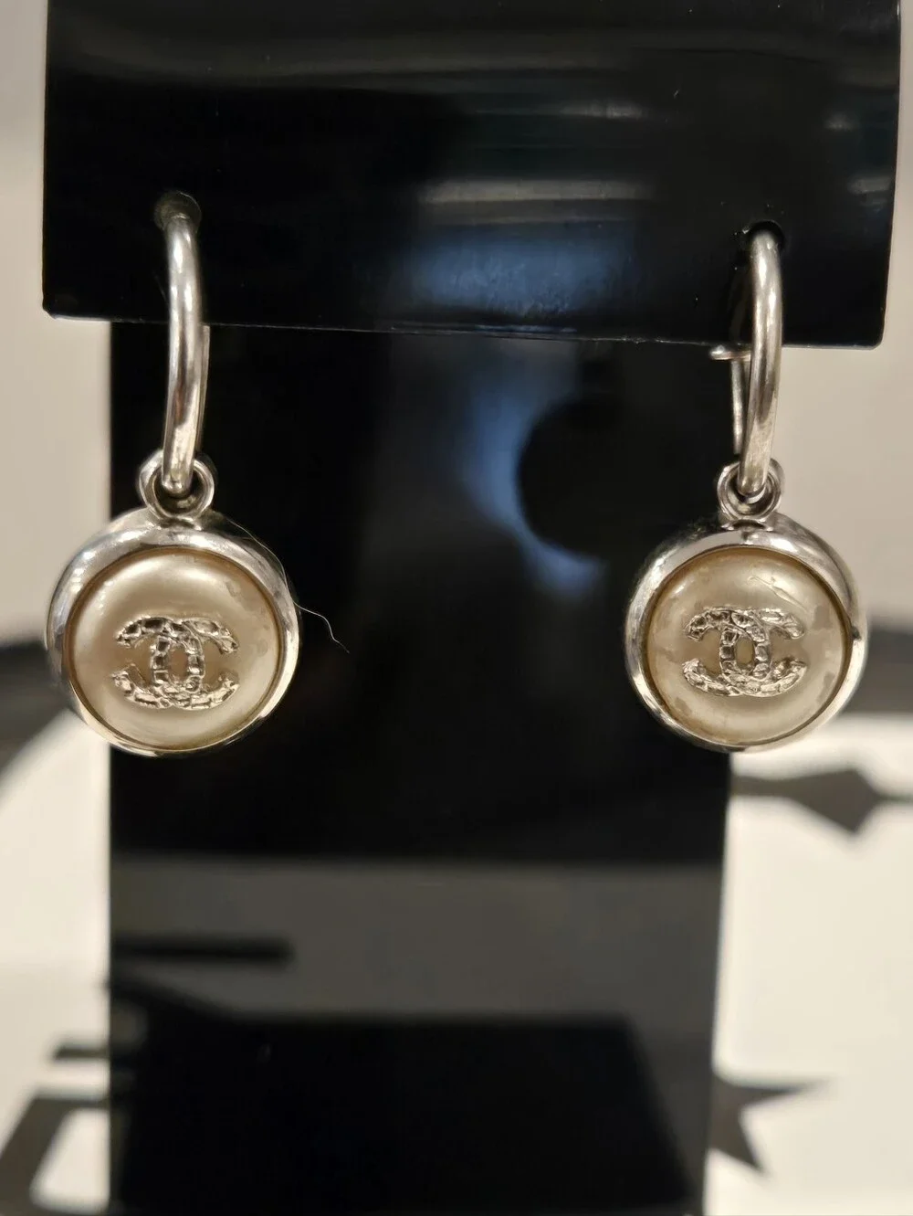 #1106 - Chanel CHANEL 00A Coco Mark Pearl 2000 Earrings Silver